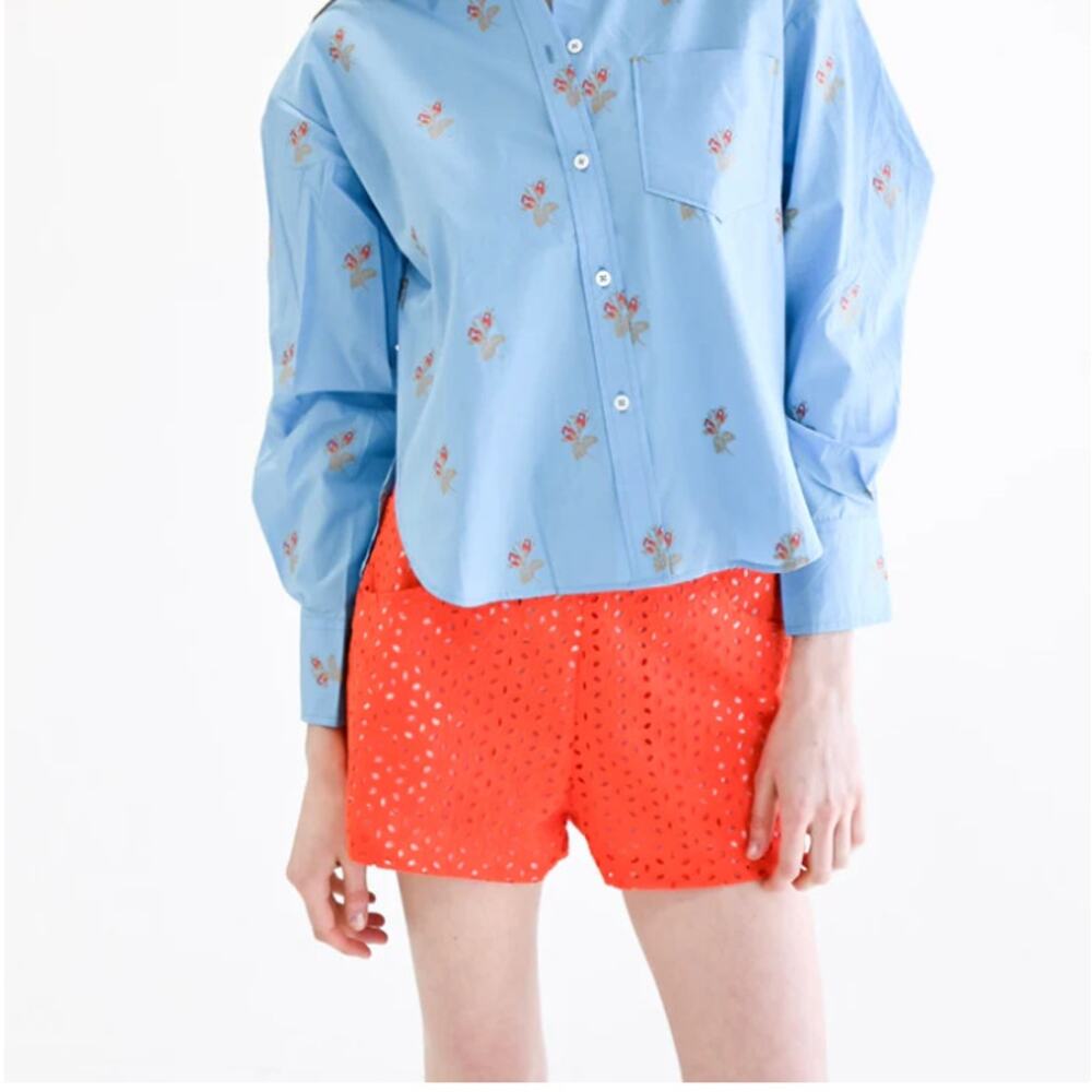 Never a Wallflower‎ Amy Shorts Womens Size M Orange Eyelet Bold Feminine Summer